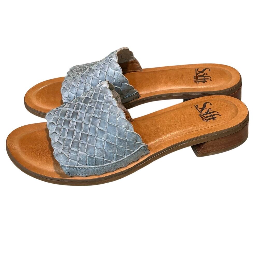 Sofft Ardee Slide Coastal Chic Slip on Blue Woven Resort Minimalist Sandals 8.5